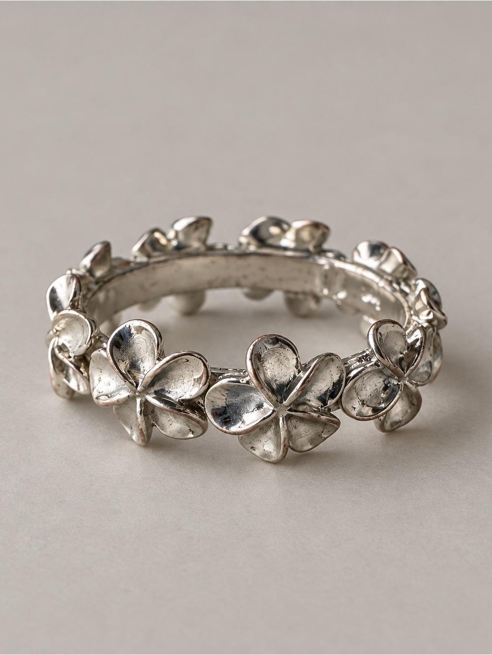 925 Sterling Silver Plumeria Flower Eternity Band Ring Size 10